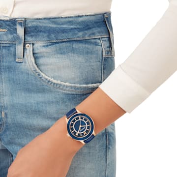Octea Lux Watch, Leather strap, Blue, Rose-gold tone PVD - Swarovski, 5414413