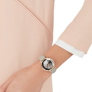 Crystal Lake watch, Leather strap, Grey, Rose-gold tone PVD - Swarovski, 5415996