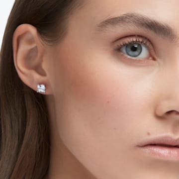Attract stud earrings, Square cut crystal, White, Rhodium plated - Swarovski, 5430365
