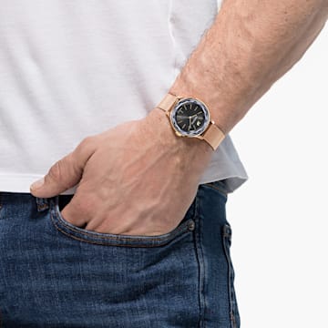 Zegarek Octea Nova, Metalowa bransoleta, Czarny, Powłoka w odcieniu różowego złota - Swarovski, 5430424