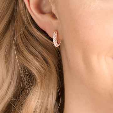 Stone 大圈耳環, 密鑲, 細碼, 白色, 鍍玫瑰金色調 - Swarovski, 5446008