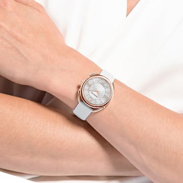 Crystalline Glam watch, Leather strap, White, Rose-gold tone PVD - Swarovski, 5452459