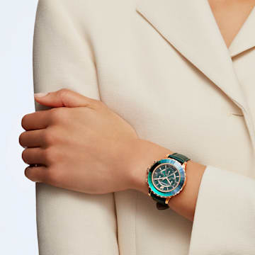 Octea Lux Chrono 腕表, 瑞士制造, 真皮表带, 绿色, 玫瑰金色调润饰 - Swarovski, 5452498