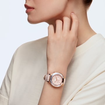 Octea Lux Chrono horloge, Swiss Made, Lederen band, Roze, Roségoudkleurige afwerking - Swarovski, 5452501