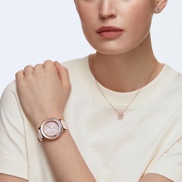 Zegarek Octea Lux Chrono, Swiss Made, Skórzany pasek, Różowy, Powłoka w odcieniu różowego złota - Swarovski, 5452501