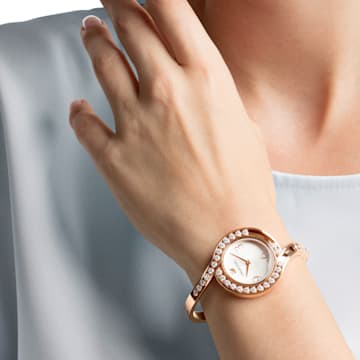 Lovely Crystals Bangle watch, Metal bracelet, White, Rose gold-tone finish - Swarovski, 5453648