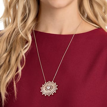 Sunshine necklace, Mixed cuts, Sun, Long, White, Rose gold-tone plated - Swarovski, 5459593
