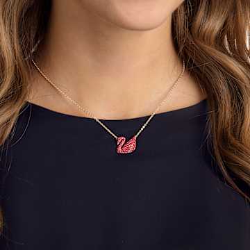 Pendente Swarovski Iconic Swan, Cigno, Rosso, Placcato color oro - Swarovski, 5465400