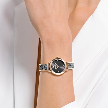 Cosmic Rock horloge, Swiss Made, Metalen armband, Grijs, Champagnegoudkleurige afwerking - Swarovski, 5466205