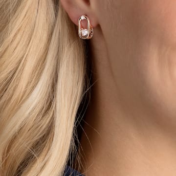 Swarovski Sparkling Dance Oval stud earrings, Round cut, White, Rose gold-tone plated - Swarovski, 5468118