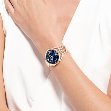 Crystalline Glam watch, Metal bracelet, Blue, Rose-gold tone PVD - Swarovski, 5475784