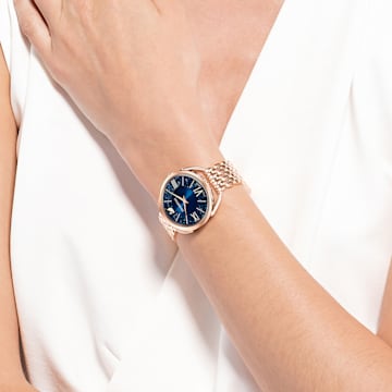 Crystalline Glam watch, Swiss Made, Metal bracelet, Blue, Rose gold-tone finish - Swarovski, 5475784