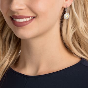 Sunshine Pierced Earrings, White, Rhodium plated - Swarovski, 5479914