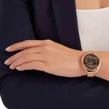 Crystalline Oval-horloge, Metalen armband, Zwart, Roségoudkleurig PVD - Swarovski, 5480507