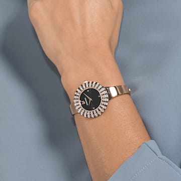 Crystal Rose 腕表, 瑞士制造, 金属手链, 黑色, 玫瑰金色调润饰 - Swarovski, 5484050