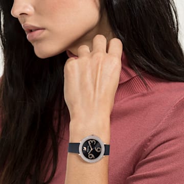 Crystal Frost 手錶, 真皮錶帶, 黑, 玫瑰金色潤飾 - Swarovski, 5484058