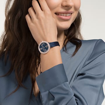 Crystal Frost watch, Leather strap, Blue, Rose gold-tone finish - Swarovski, 5484061