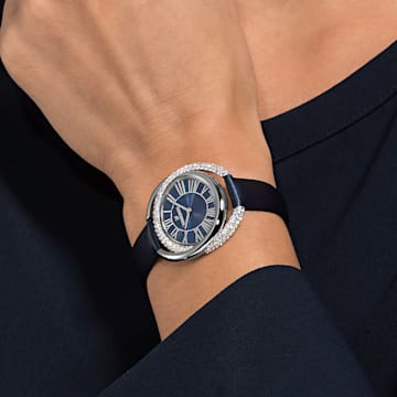 Duo watch, Swiss Made, Leather strap, Blue, Stainless steel - Swarovski, 5484376
