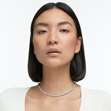 Tennis Deluxe necklace, Round cut, White, Rhodium plated - Swarovski, 5494605