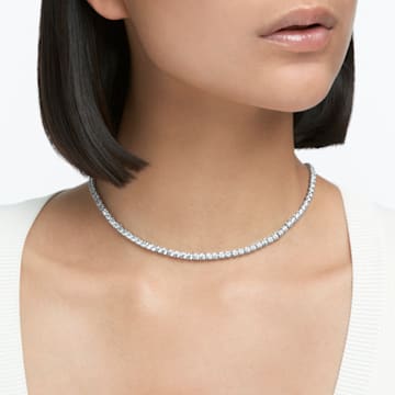 Tennis Deluxe necklace, Round, White, Rhodium plated - Swarovski, 5494605