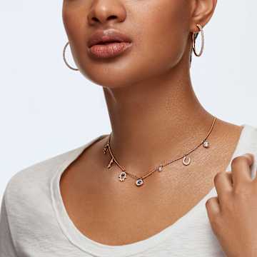 Naszyjnik Swarovski Symbolic, Księżyc, nieskończoność, dłoń, „złe oko” i podkowa, Niebieski, Powłoka w odcieniu różowego złota - Swarovski, 5497664