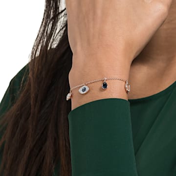 Swarovski Symbolic bracelet, Infinity, evil eye and horseshoe, Blue, Rose-gold tone plated - Swarovski, 5497668