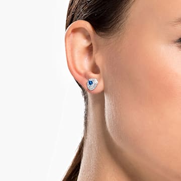 One 耳釘, 心形, 藍色, 鍍白金色 - Swarovski, 5511685