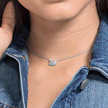Swarovski Iconic Swan pendant, Swan, Small, Blue, Rhodium plated - Swarovski, 5512094
