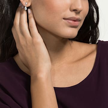 Attract earrings, Pear cut, White, Rhodium plated - Swarovski, 5512393