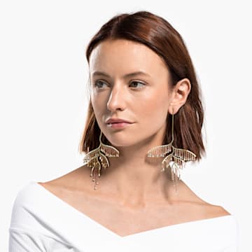 Tropical pierced earrings, Leaf, Dark multicolored, Mixed metal finish - Swarovski, 5512463
