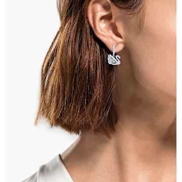 Dancing Swan drop earrings, Swan, White, Rhodium plated - Swarovski, 5514420