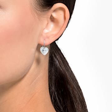 Bella earrings, Heart, White, Rhodium plated - Swarovski, 5515191