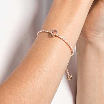 Bracelet-jonc Swarovski Sparkling Dance, Trèfle à quatre feuilles, Rose, Placage de ton or rosé - Swarovski, 5516476