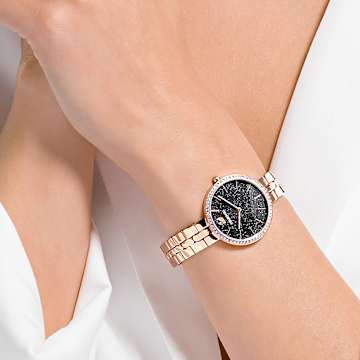 นาฬิกา Cosmopolitan, Swiss Made, สร้อยข้อมือโลหะ, ดำ, เคลือบโทนสีโรสโกลด์ - Swarovski, 5517797