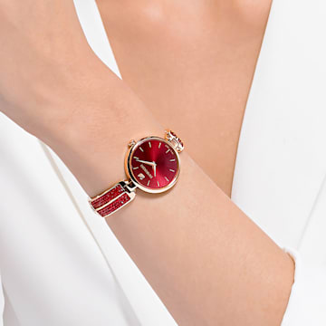 Dream Rock watch, Metal bracelet, Red, Rose gold-tone finish - Swarovski, 5519312