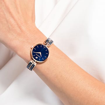 Dream Rock 手錶, 瑞士製造, 金屬手鏈, 藍色, 玫瑰金色潤飾 - Swarovski, 5519317