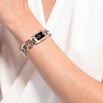 Cocktail horloge, Metalen armband, Zwart, Roségoudkleurige afwerking - Swarovski, 5519324