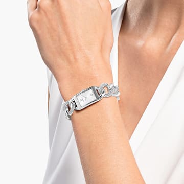 Cocktail horloge, Swiss Made, Pavé, Metalen armband, Zilverkleurig, Roestvrij staal - Swarovski, 5519330