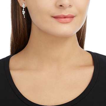 Diapason drop earrings, Mixed cuts, White, Rhodium plated - Swarovski, 5528452
