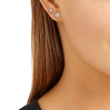 Harley stud earrings, Set (2), Round cut, White, Rhodium plated - Swarovski, 5528504