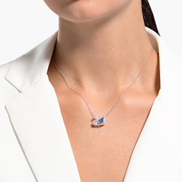 Dancing Swan necklace, Swan, Blue, Rhodium plated - Swarovski, 5533397