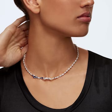 Louison necklace, Leaf, Blue, Rhodium plated - Swarovski, 5536547