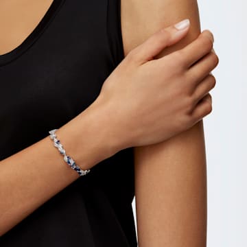 Louison bracelet, Leaf, Blue, Rhodium plated - Swarovski, 5536548