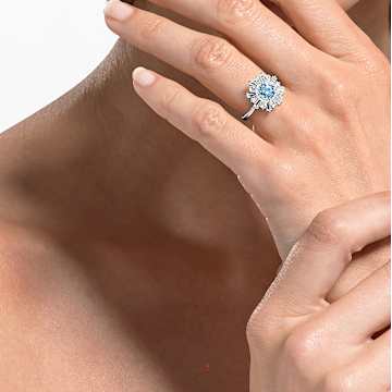 Sunshine ring, Verschillende slijpvormen, Blauw, Rodium toplaag - Swarovski, 5537797