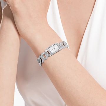 Cocktail horloge, Volledig pavé, Metalen armband, Zilverkleurig, Roestvrij staal - Swarovski, 5547617