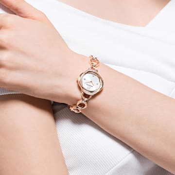 Crystal Flower 腕表, 金属手链, 玫瑰金色调, 玫瑰金色调润饰 - Swarovski, 5547626
