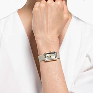 Uptown watch, Swiss Made, Leather strap, Grey, Rose gold-tone finish - Swarovski, 5547716