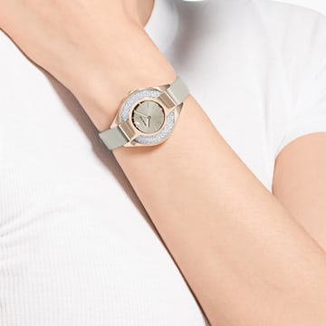 Crystalline Sporty watch, Swiss Made, Leather strap, Grey, Champagne gold-tone finish - Swarovski, 5547976