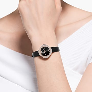 Crystal Flower 腕表, 真皮錶帶, 黑, 玫瑰金色潤飾 - Swarovski, 5552421