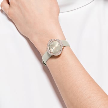 Zegarek Crystal Flower, Swiss Made, Skórzany pasek, Szary, Powłoka w odcieniu różowego złota - Swarovski, 5552424